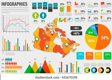 Canada map with Infographics elements. Infographics layouts. Vector illustration