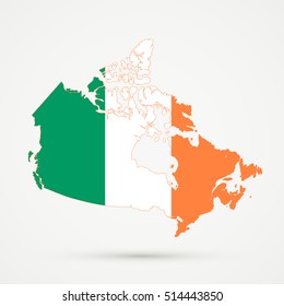 Canada map in Ireland flag colors, editable vector.