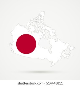 Canada map in Japan flag colors, editable vector.