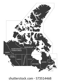 Canada Map labelled black illustration