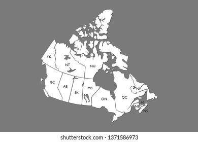 Canada map land area vector with state names on black background illustration