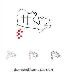 Canada, Map, Location Bold and thin black line icon set