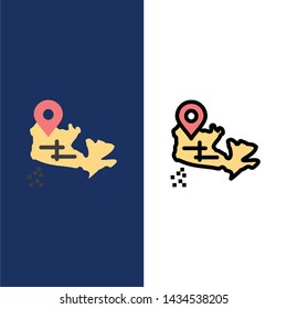 Canada, Map, Location  Icons. Flat and Line Filled Icon Set Vector Blue Background
