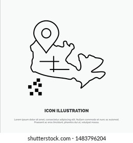 Canada, Map, Location Line Icon Vector