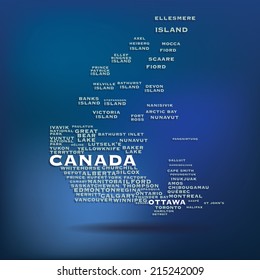 Canada map made with name of cities - vector illustration