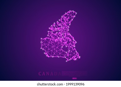 Canada Map Mash Line And Point Scales On Purple Technology Background. Wire Frame 3D Mesh Polygonal Network Line, Design Sphere, Dot And Structure -  Vector Illustration Eps 10