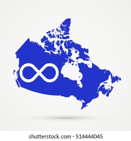 Canada map in Metis flag colors, editable vector.