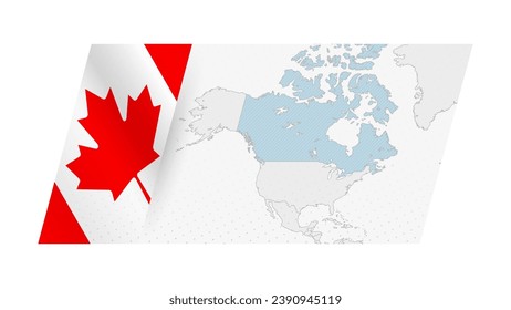 Canada map in modern style with flag of Canada on left side. Vector illustration of a map.