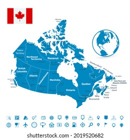 Canada Map and navigation map icons. Highly detailed map.