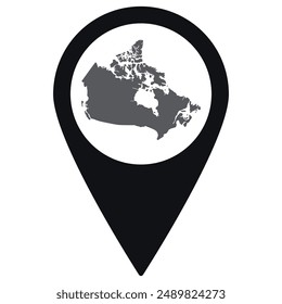 Mapa de Canadá. Mapa de Canadá en el mapa pin icono negro color aislado