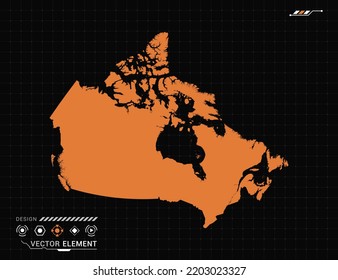 Canada map of orange digital frame HUD, GUI, UI interface technology radar vector.