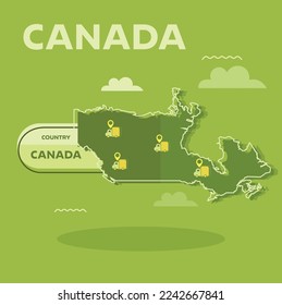 CANADA-Karte mit Outline-Vektordesign mit Wolken auf grünem Hintergrund
