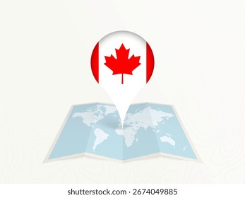 Mapa do Canadá Pin com Bandeira Nacional no Open World Map. Perfeito para uso em guias de viagem, conteúdo geográfico, conceitos de posicionamento global e temas de negócios internacionais.
