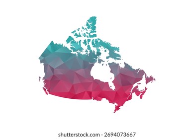 Mapa do Canadá - Ilustração de Vetor Estilo Polígono em Gradiente Vermelho e Azul, Design Geométrico de Baixa Poli, Isolado no Fundo Branco para Infográficos e Educação.