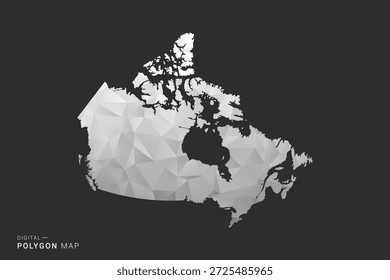 Mapa de Canadá - Ilustración vectorial de estilo polígono en diseño geométrico de bajo poli negro, gris y blanco, silueta mínima, aislado para infografía.