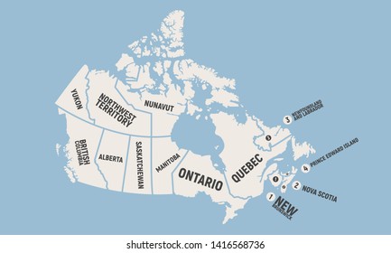 Canada map. Poster map of Canada. Provinces and territories of Canada. Vintage print for typography, t-shirt, poster. Vector illustration