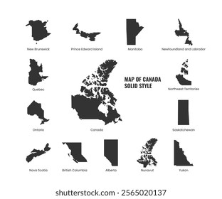 Canada map with province and territory vector pack