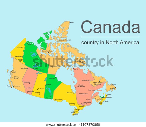Canada Map Provinces Cities Vector Illustration Stock Vector
