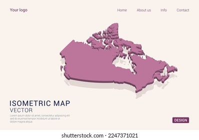 Canada map purple on white background with 3d isometric vector illustration
