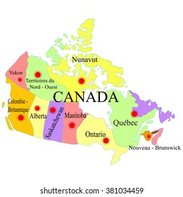 Canada map with regions on a white  background