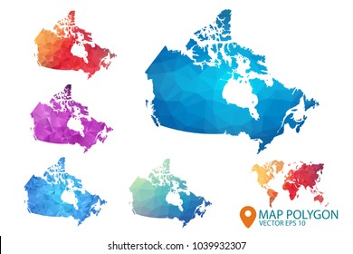 Canada Map - Set of geometric rumpled triangular low poly style gradient graphic background , Map world polygonal design for your . Vector illustration eps 10.