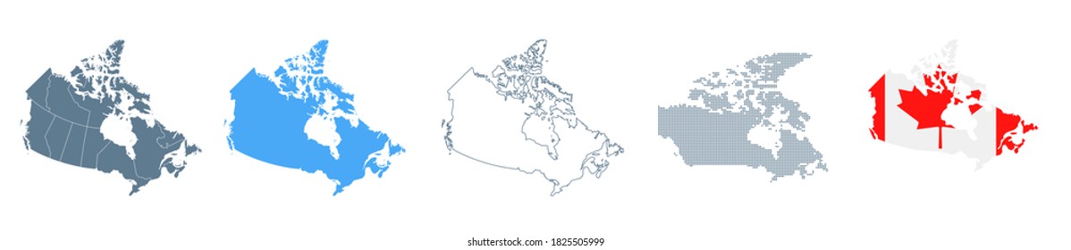 Canada Map Set - Vector Solid, Contour, Regions, Flag, Pixels