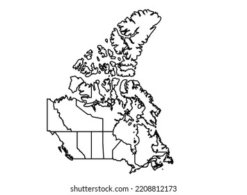Canada map shadow in minimal line outline thin shape isolated vector illustration
