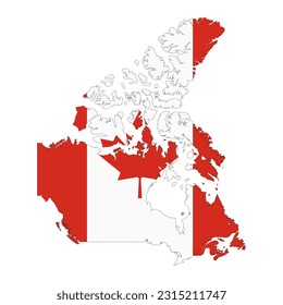 Kanada-Karte Silhouette mit Flagge einzeln auf weißem Hintergrund