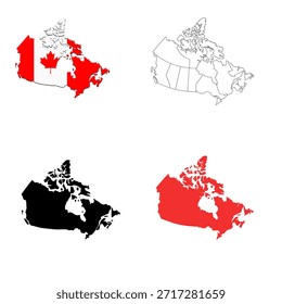 Kanada Karte Silhouette Symbole in verschiedenen Stilen für geografische und politische Designs. Saubere Vektor-Land-Formen geeignet für Infografiken und Bildungszwecke.