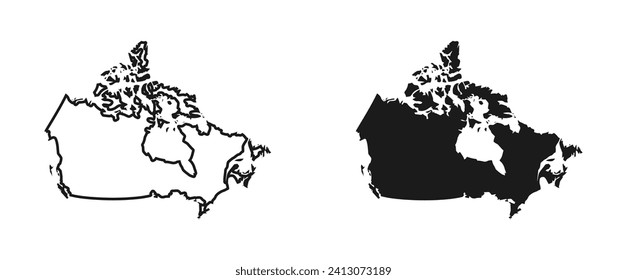 Canada map silhouette linear and black illustration. Vector