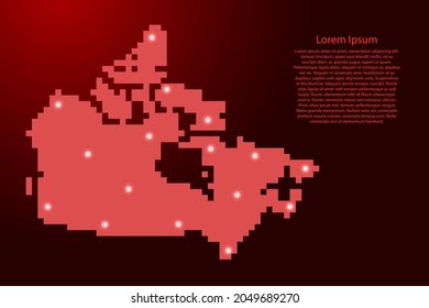 Kanada kartiert Silhouette von roten quadratischen Pixeln und leuchtenden Sternen. Vektorgrafik.