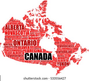 Canada map silhouette tag cloud vector illustration