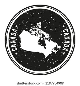 Canada Map Symbol. Round Design Stamp Travel and Business Vector.