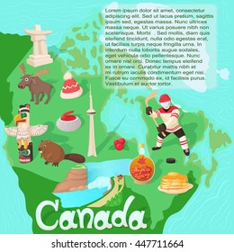 Canada map travel and landmark concept vector illustration