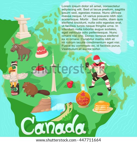 Canada map travel and landmark concept vector illustration