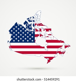 Canada map in United States flag colors, editable vector.