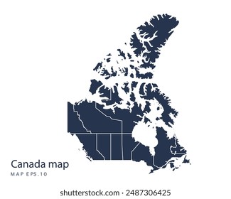 Canada map vector, Abstract design vector illustration Eps 10. Navy color.High Detailed on white background.