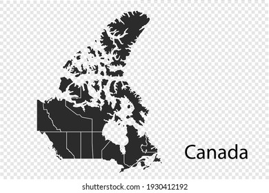 Canada map vector, black color. isolated on transparent background