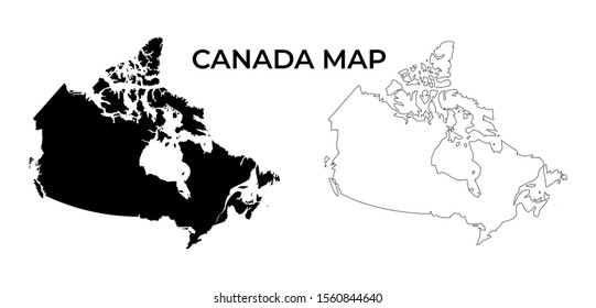 Canada Map Vector Black Silhouette and Outline Isolated on White