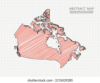 Canada Map Of Vector Color Silhouette Chaotic Hand Drawn Scribble Sketch On Grid Paper.