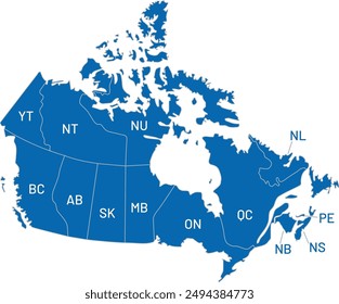 Canada Map Vector File with Abbreviations