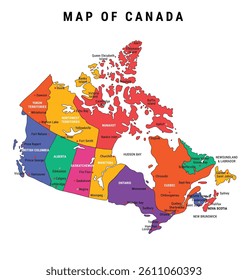 Canada map Vector illustration with Provinces and Capitals, Color vector map of Canada, Colorful map vector drawing, territories geographical borders, political Map of Canada with provinces, EPS 10