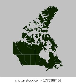 Canada map vector, isolated Green color on gray background