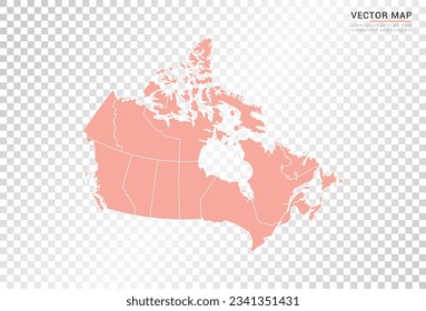 Canadá mapea el color naranja vectorial sobre fondo transparente.