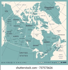 Canada Map - Vintage Detailed Vector Illustration