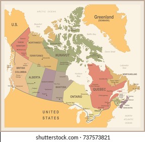 Canada Map - Vintage Detailed Vector Illustration