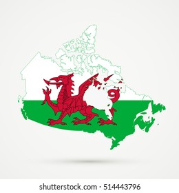 Canada map in Wales flag colors, editable vector.