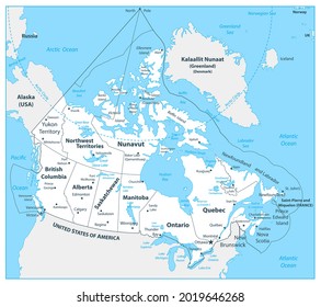 Canada Map White Color. Regions and provinces. Highly detailed vector illustration.