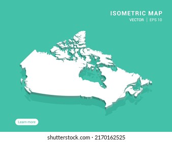 Canada map white on green background with 3d isometric vector illustration.