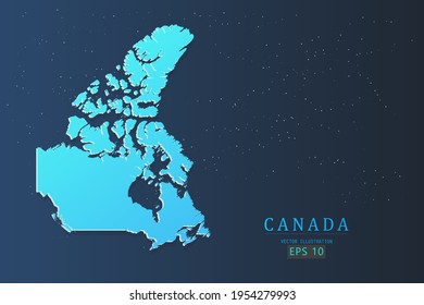 Kanadenkarte - Weltkarte, internationale Vektorvorlage mit 3D, Farbverlauf-Blau und Sternen einzeln auf galaxischem Hintergrund - Vektorgrafik eps10